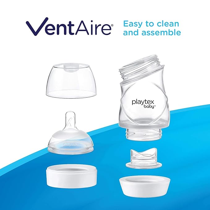 Playtex Baby VentAire Complete Tummy Comfort Baby Bottle, Anti-Colic & Anti-Reflux, Clear, 9 Oz, 3 Count