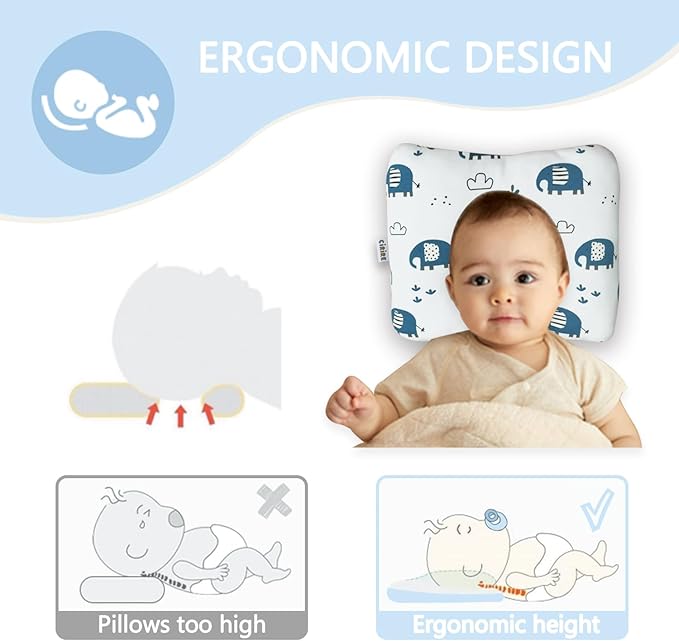 Unisex Soft and Breathable Baby Pillow 100% Organic Cotton Machine Washable Prevent Flat Head