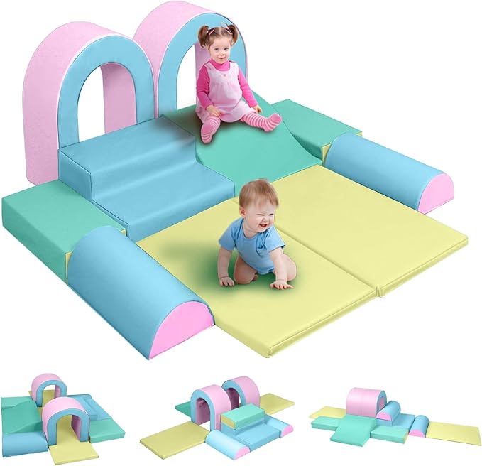 Kinder King Climb and Crawl Activity Play Set, 10-Piece Soft Foam Block for Climbing, Crawling and Sliding, Indoor Climber for Toddlers and Kids, Baby Infant Lightweight Climbing Toys