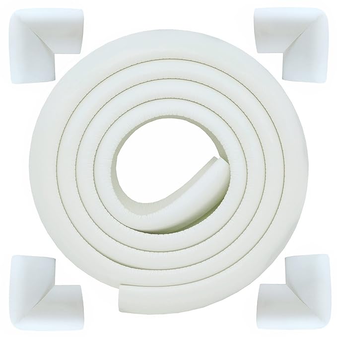 M2cbridge L Shape Extra Thick Furniture Table Edge Protectors Foam Baby Safety Bumper Guard 6.5 Ft (Off White with 4 Corners)