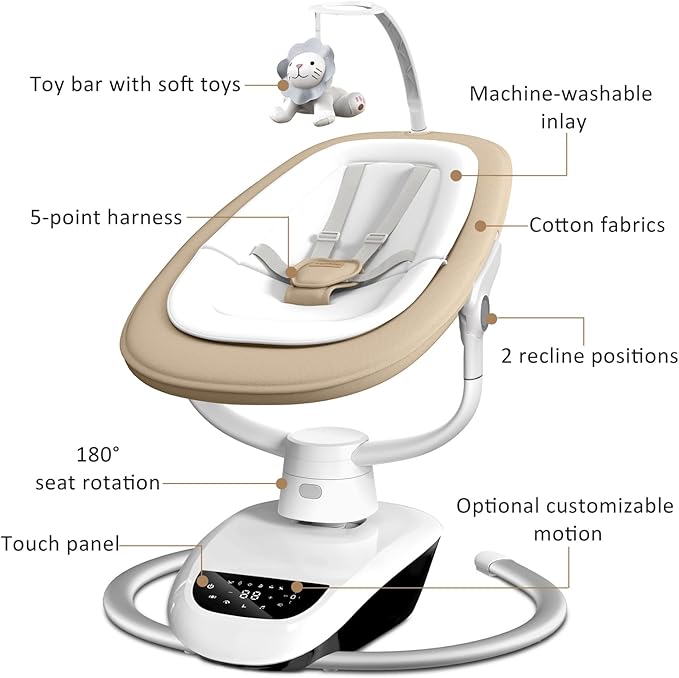 Angelbliss Baby Swing with Custom Motion, 3D-Motion Electric Swing with 6 Unique Motions & 4-Speeds, Bluetooth Enabled, 13 Preset Lullabies (Beige)