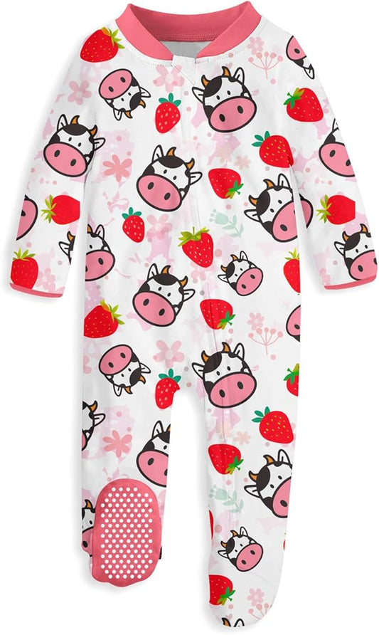 UNIFACO Baby Girls Boys Footed Pajamas One-Piece Sleeper Snug Fit Sleep and Play Zip Front Footie Romper 0-12 Month