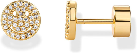 PAVOI 14K Gold Plated Dainty Flat Back Earrings for Women - Hypoallergenic Sterling Silver Posts Helix Cartilage Piercing Jewelry - Emoji Motif Bow Celestial Flatback Gold Stud Earrings Screw Back