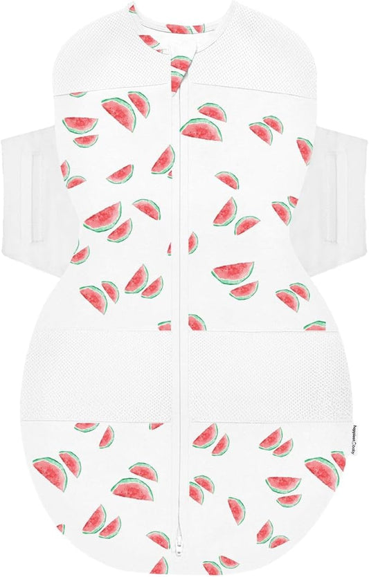 Happiest Baby SNOO Sleep Sack - 100% Organic Cotton Baby Swaddle Blanket - Doctor Designed Promotes Healthy Hip Development (Ivory Watermelons, Medium)