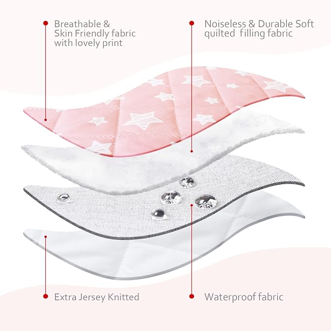 Crib Mattress Protector Waterproof 2 Pack, Quilted Crib Mattress Pad Cover 52" x 28" Extra Soft Breathable Toddler Bed Cover Stretch Up to 8", Pink & White Star