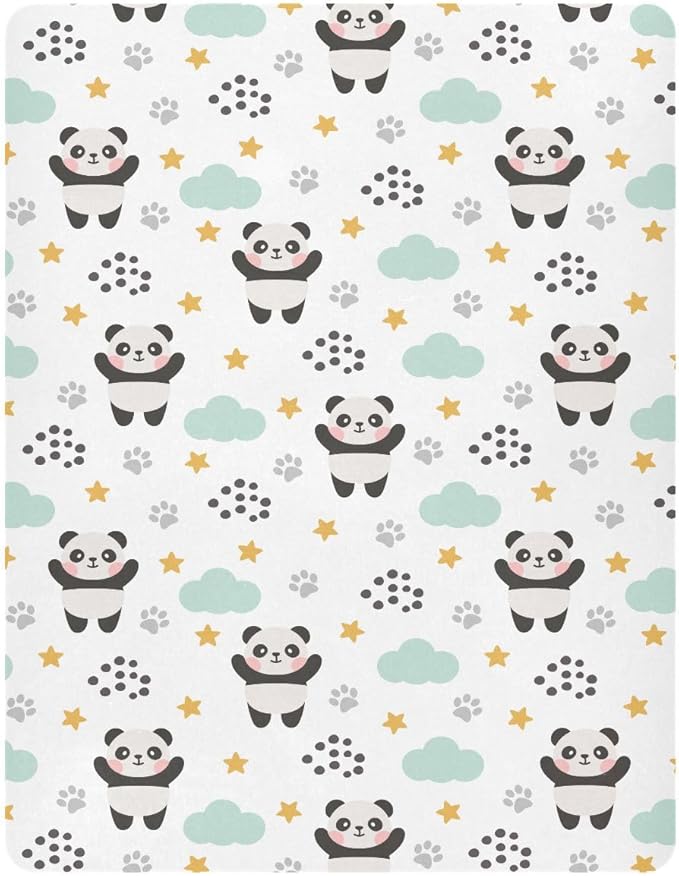 Baby Crib Sheets Panda Stars and Clouds Crib Sheets for Boys Girls,Neutral Bassinet Toddler Bed Play Sheets Breathable Soft and Portable 52 * 28 * 9in