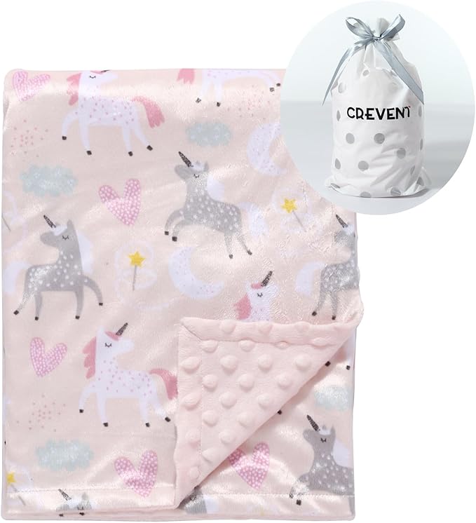 CREVENT Soft Cozy Baby Blankets for Boys Girls + Security Blanket, Set with A Gift Bag Newborn Essentials (Unicorn)