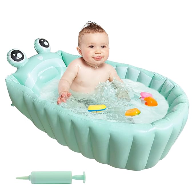 HotMax Inflatable Baby Bathtub Portable Travel Bath Tub for Infants to Toddler Foldable Non Slip Spa Tub with Air Pump (Green)