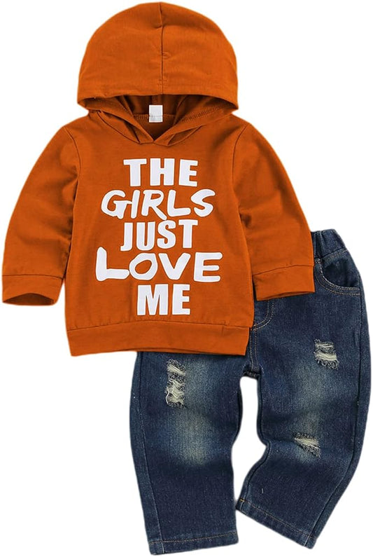 fhutpw Toddler Baby Boy Outfits Hoodie Sweatshirts & Jeans Clothes Set Fall Winter 6 9 12 18 24 Months