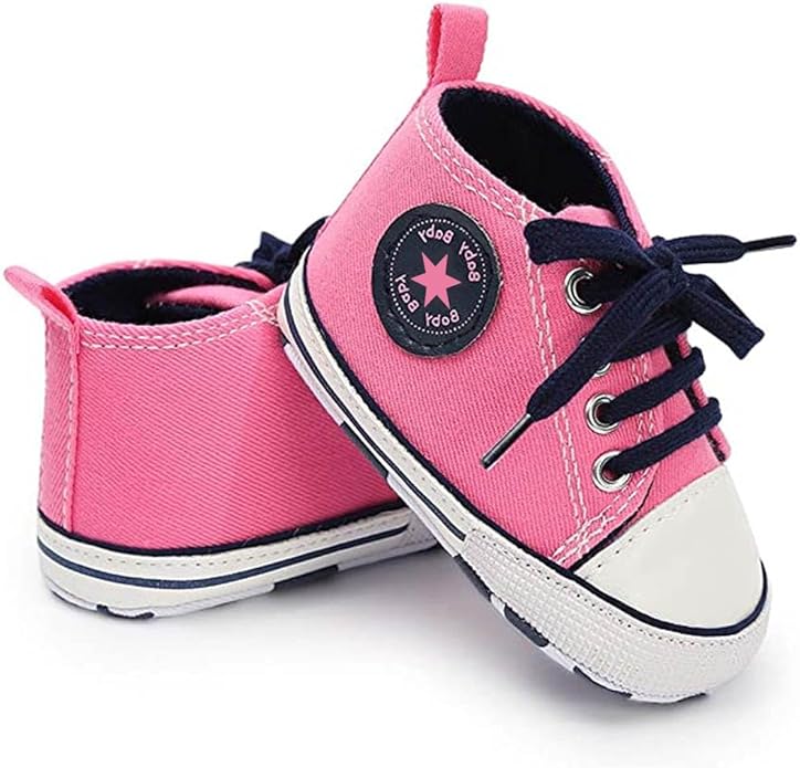 Unisex Baby Boys Girls Shoes, Newborn Infant Non-Slip Canvas Denim High Top Sneakers, Toddler First Walkers Shoes