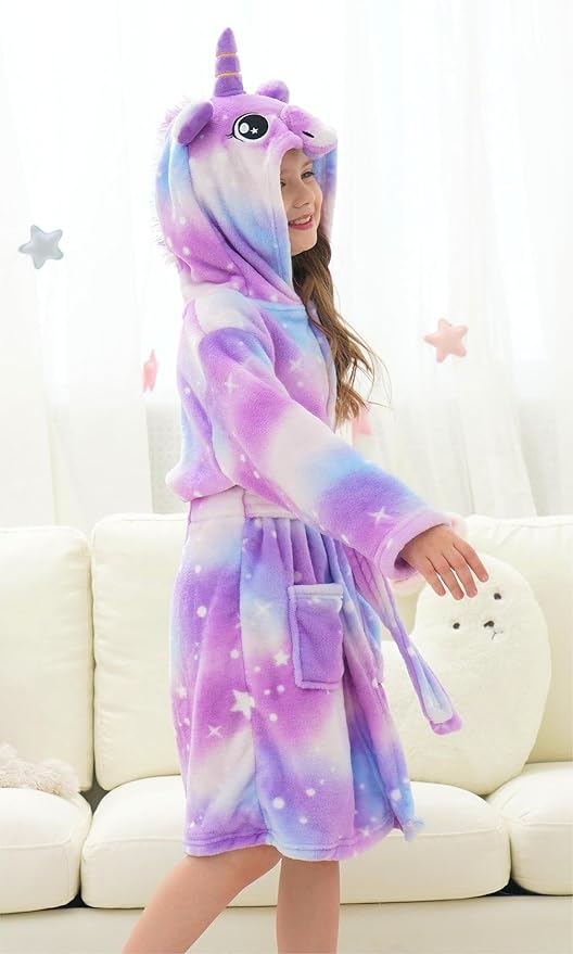 Doctor Unicorn Girls Fleece Hooded Robe Toddler Warm Fuzzy Bathrobe