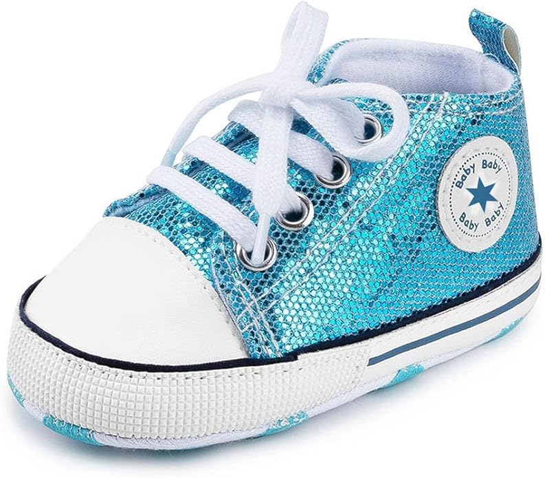 Unisex Baby Boys Girls Shoes, Newborn Infant Non-Slip Canvas Denim High Top Sneakers, Toddler First Walkers Shoes