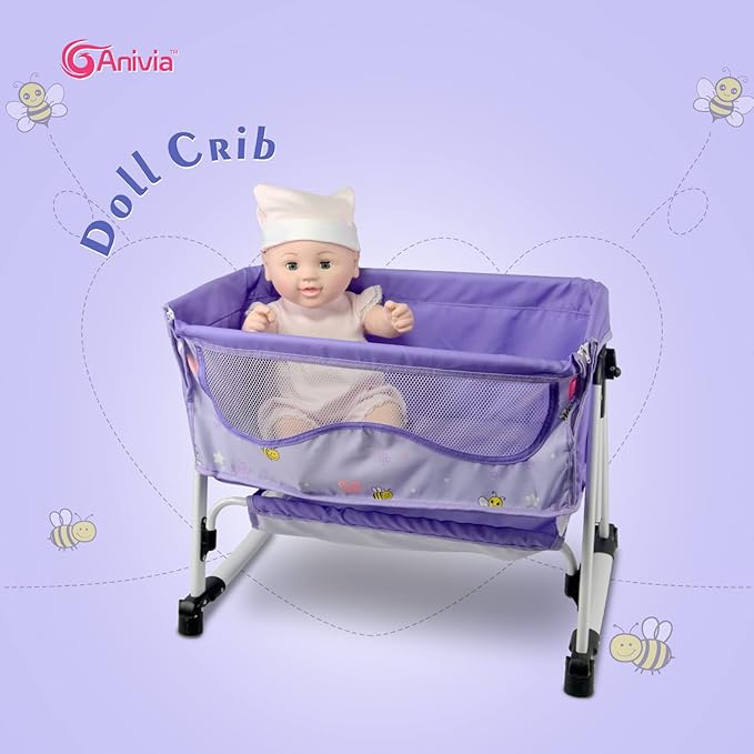 ANIVIA Doll Bed Furniture 2 Function Toy, Doll Bed and Doll Swings Together for 18 inches Baby Dolls, Baby Doll Crib with Bottom (DP601PURPLE)