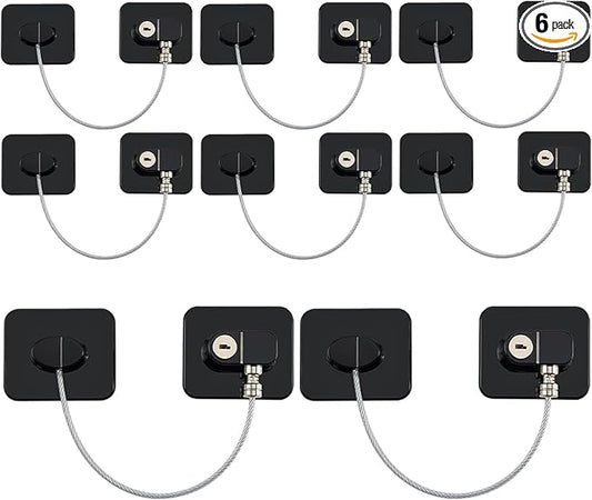 Refrigerator Lock, Child Safety Cabinet Locks, Mini Fridge Locks for Adults, Heavy Duty Lock for Refrigerator Cabinets, Drawers, Safety with Key, Black (6 PCS)