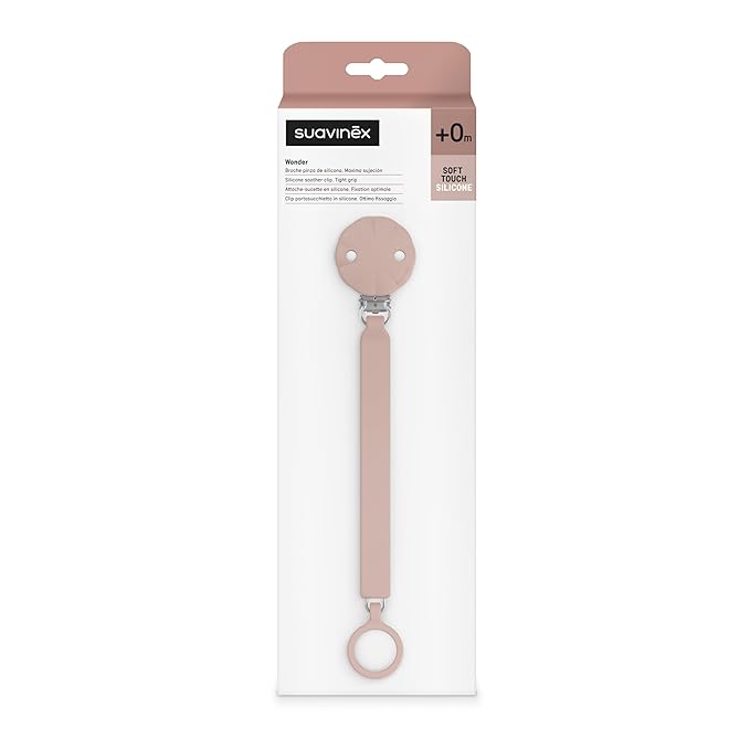 Suavinex Wonder Silicone Baby Pacifier Clip, Spain's #1 Baby Bottle and Pacifier Brand, Paci Clips for Babies, Essentials, Pale Mauve