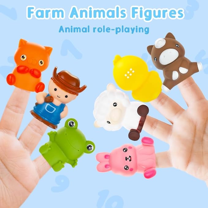 Farm Train Toys for Toddlers 1 2 3 Years Old, Learning Montessori Toys with 10 Farm Animals Finger Puppets 1 Farmer, Counting Matching Sorting Barns with Keys, Educational Toy Gift for Boys Girls