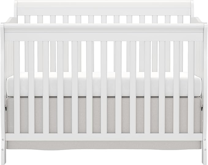 Baby Crib 5-in-1 Convertible, Wooden Cribs Converts to Toddler Bed, Daybed and Full-Size Bed, Nursery Furniture with Non-Toxic Finishes (White)
