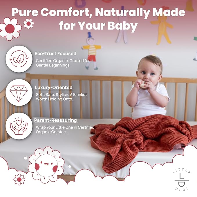 100% Organic Cotton Baby Knitted Blanket with Gift Box - Soft Toddler, Crib, Stroller Blanket - Neutral Swaddle and Receiving Blanket for Newborns, 30"x40", Amberglow