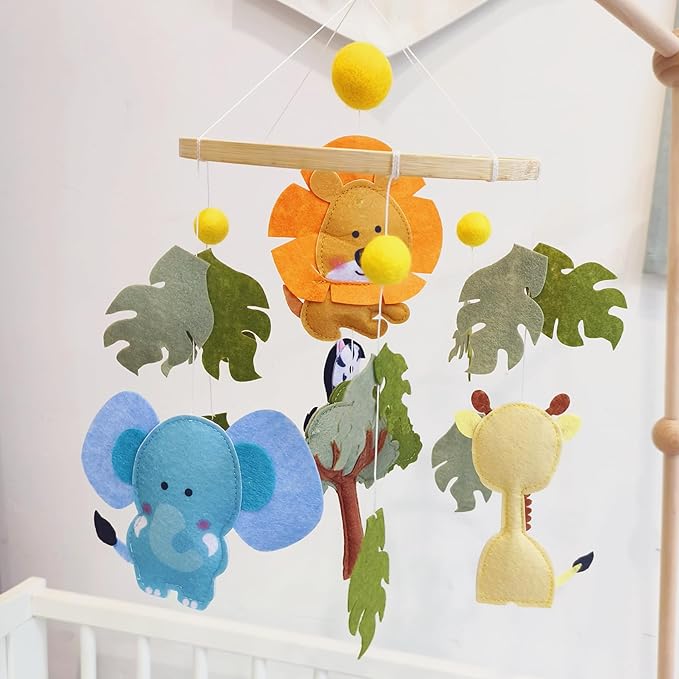 Jungle Safari Baby Crib Mobile - Lion, Giraffe, Zebra, Elephant Hanging Decor for Nursery 24x24.5cm (Jungle Animals Baby Mobile Hanger)