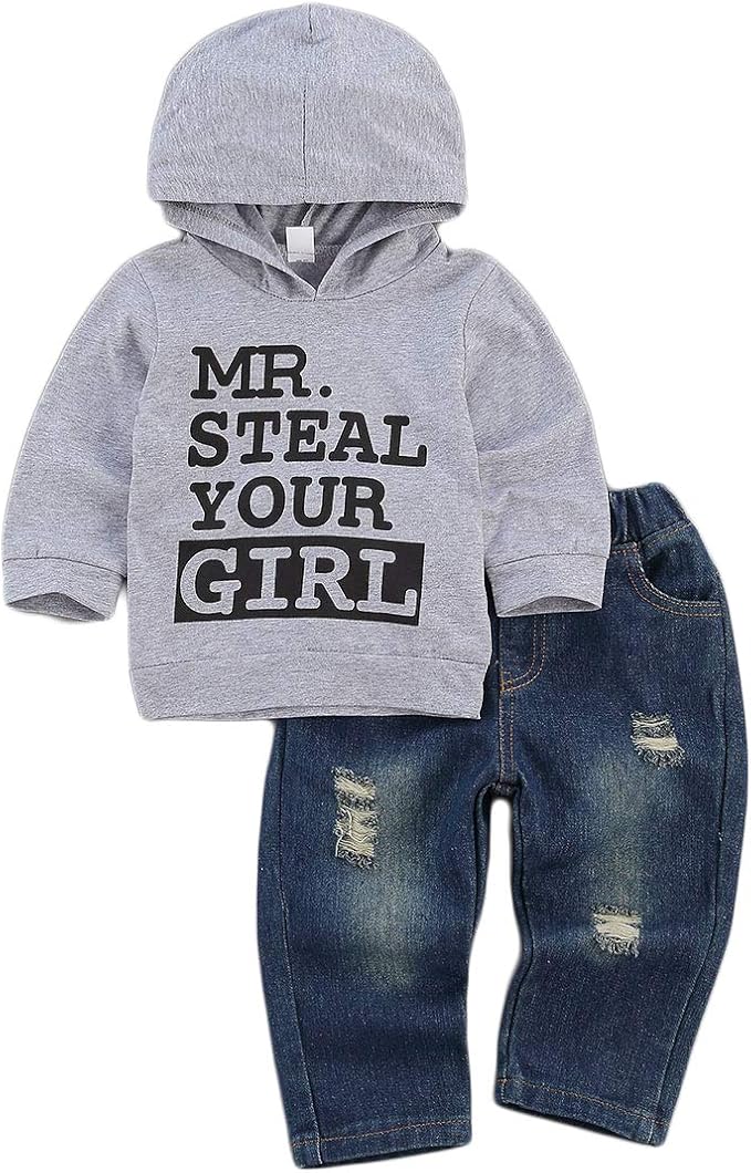 fhutpw Toddler Baby Boy Outfits Hoodie Sweatshirts & Jeans Clothes Set Fall Winter 6 9 12 18 24 Months