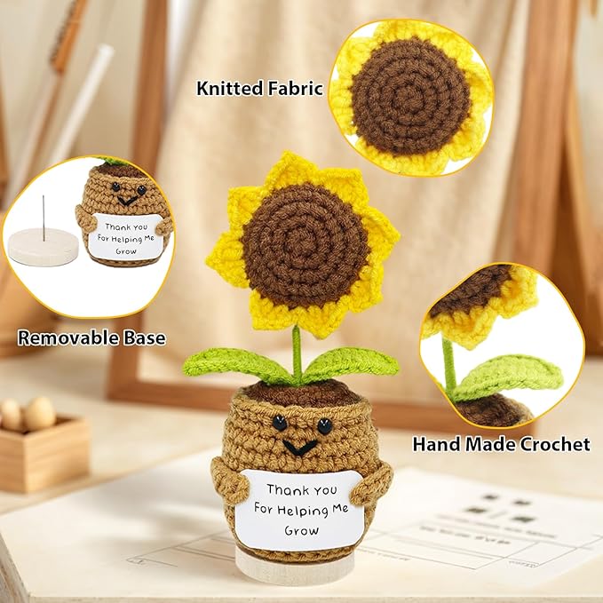 Lamyba Teacher Appreciation Gifts for Women,Handmade Positive Sunflower Crochet Doll, Inspirational Card, Keychains, Bracelet & Gift Box, Christmas/Valentines Day/Thank You Gifts for Teacher