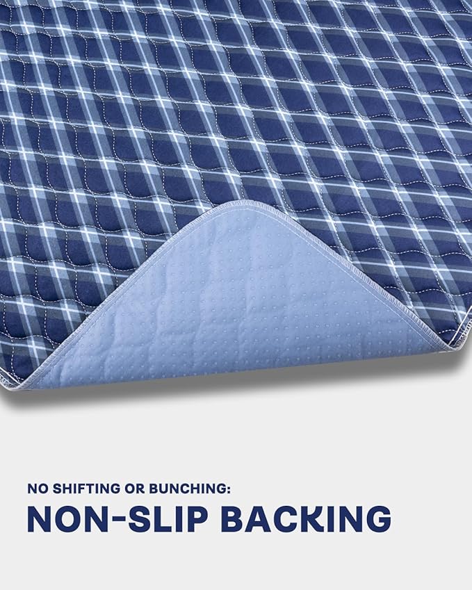 Non-Slip Bed Pads for Incontinence Washable (34" x 36"|2 Pack), Waterproof Bed Pads, Navy Blue Grid, Bed Wetting Pads for Bed, Sofa, Floor, Resuable Underpads for Adults, Seniors, Pet