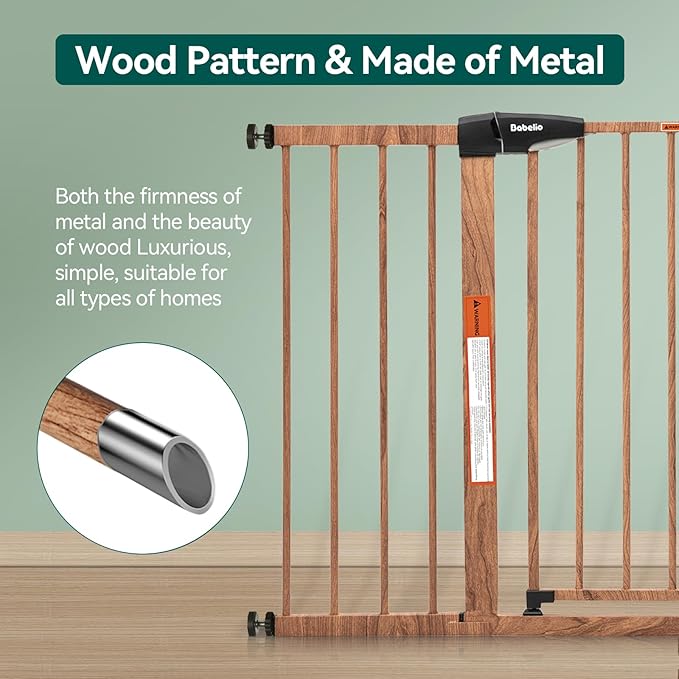 Mom's Choice Award Winner-BABELIO 29-55'' Extra Wide Baby Gate with Wood Pattern, Metal Pressure Mounted Dog Gate, for Stairs & Doorways, No Tools Required