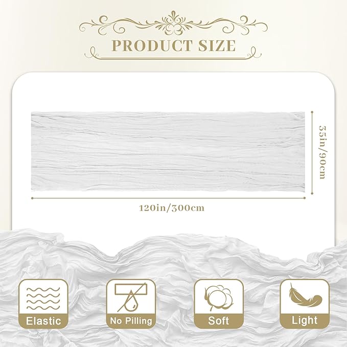 Le courant 12pcs 10Ft Cheesecloth Table Runner, Rustic Boho Gauze Cheese Cloth Runner Table Runner for Weddings Bridal Baby Shower Birthday Holiday Parties Home Decor, Lvory
