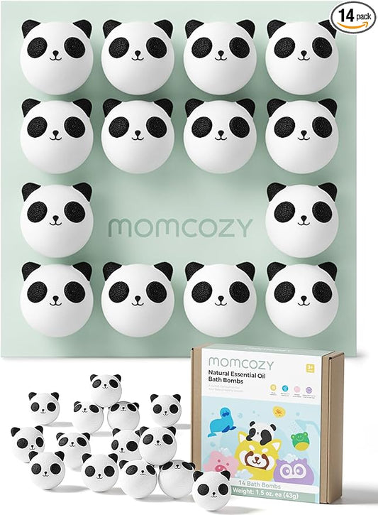 Momcozy Natural Essential Oil Bath Bombs,14 Pcs Bubble Bath Fizzy Balls with Cute Panda Animal Shapes,Bath Bombs Gift Set for Kids Girls Boys Toddler,Ideal Gift for Children's Day,Bath Bomb