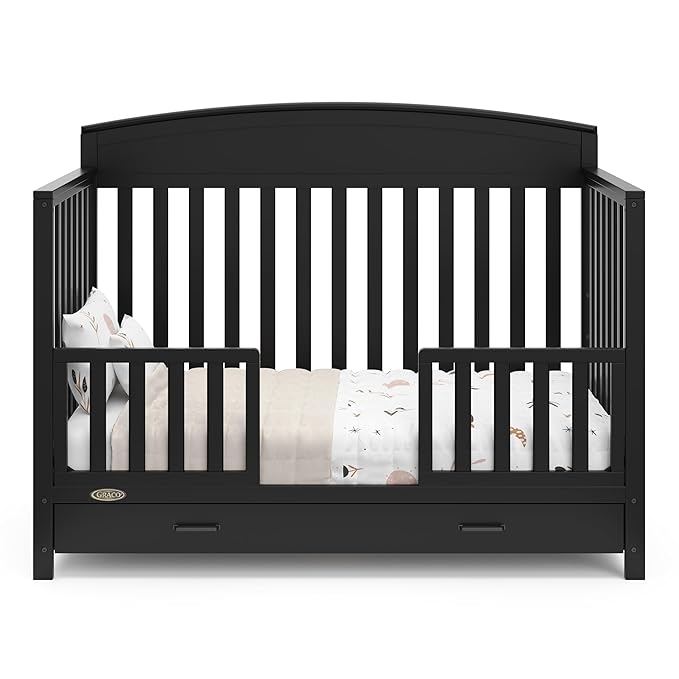 Graco Benton 5-in-1 Convertible Crib with Drawer (Black) - Converts from Baby Crib to Toddler Bed, Daybed and Full-Size Bed, Fits Standard Full-Size Crib Mattress, Adjustable Mattress Support Base