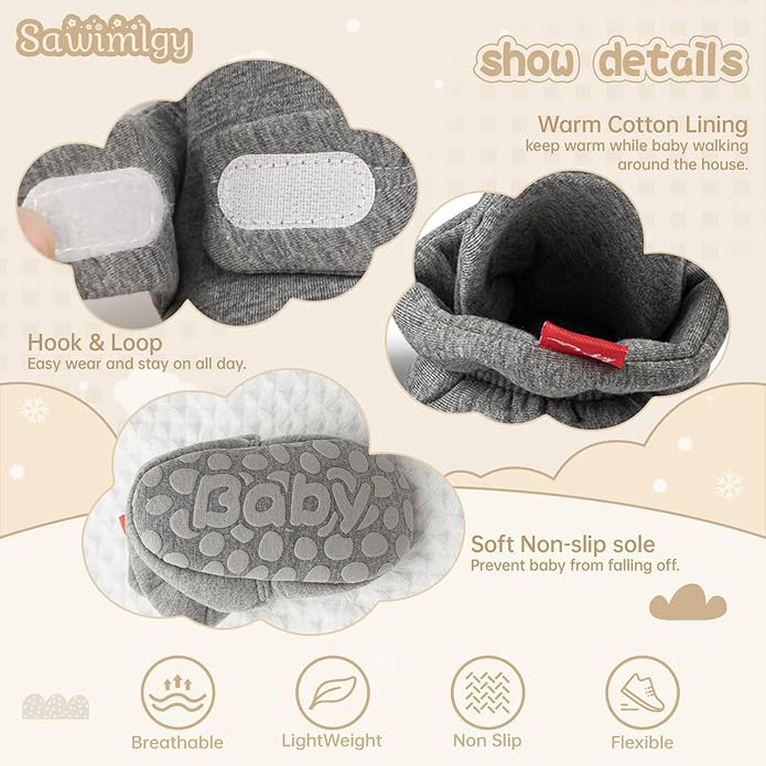 Sawimlgy Newborn Infant Baby Girl Boy Cotton Booties Stay On Sock Slippers Soft Bedroom Shoes Non-Skid Ankle Boots With Grippers Toddler Crib Warm Shoe First Walker Birthday Shower