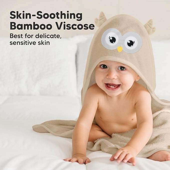 KeaBabies Hooded Baby Towel for Newborn - Viscose Derived from Bamboo Large Baby Bath Towels with Hood for Boys, Girls, Toddler, Extra Absorbent & Soft Newborn Bath Essentials (Owl)