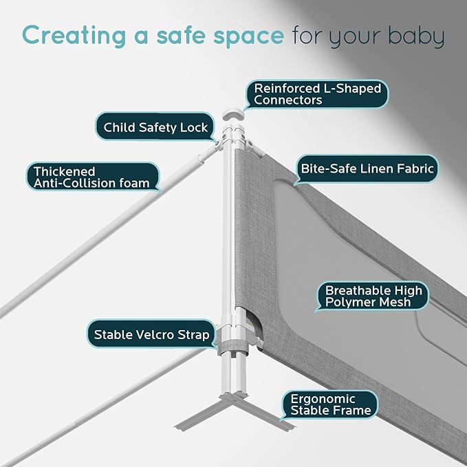 King Size Toddler Bed Rail: 3-Side Protection Bedrail for King Bed - Extral Tall Adjustable Child Safety Side Railing Guards for Infants Kids Child(78.7x78.7X 74.8”)