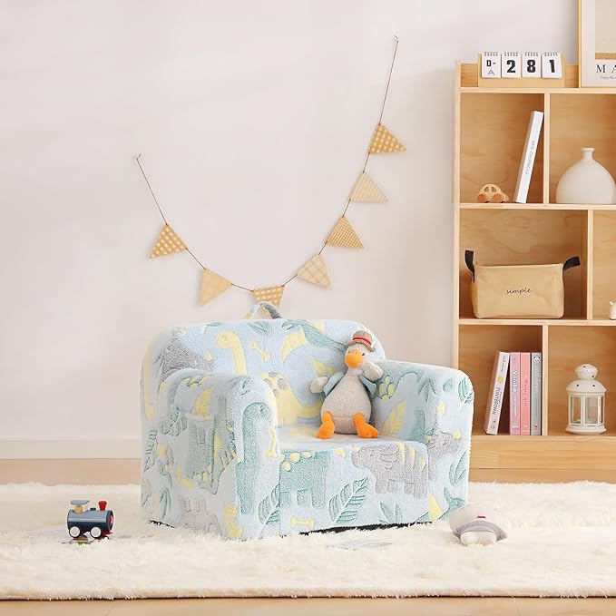 Toddler Chair Plush Kids Couch, Comfy Glow in The Dark Armchair with Removable and Washable Cover Carrying Handle Kids Sofa, Convertible Reading Chair Toddler Couch for Girls and Boys