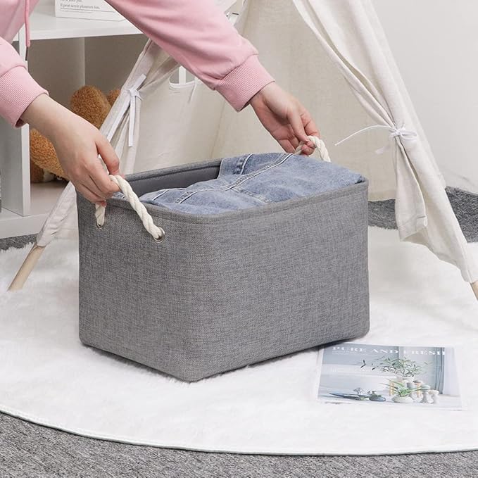 HNZIGE Shelf Baskets for Storage(3 Pack) Storage Bins Fabric Storage Baskets for Shelves,Baskets Set for Organizing Clothes,Nursery,Laundry(Gray,15" x 11" x 9.5")