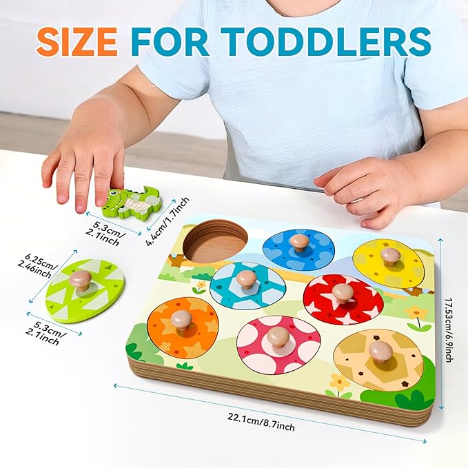 Wooden Puzzles for Toddlers 1-3, Baby Puzzle 12-18 Months, Montessori Toys for 1 2 Year Old Boys Girls Birthday Gifts, Animal Peg Puzzles for Toddlers Ages 2-4, Preschool Learning Activities