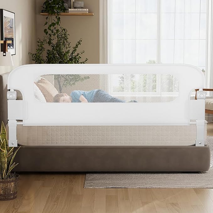 Baby Bed Rail Guard for Toddlers - 78" Toddler Bed Rails for Twin, Full, Queen, King Bunk Size Bed Swing Down Bedrail Extral Tall Child Safety Side Railing Guards for Kids White