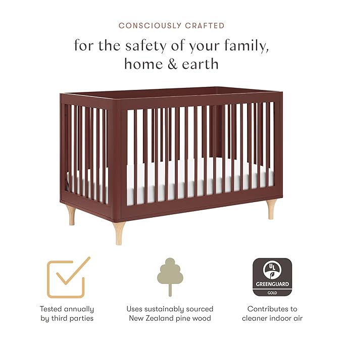 Babyletto Lolly 3-in-1 Baby Crib Convertible to Toddler Bed & Daybed - Easy to Assemble Wood Crib - GREENGUARD Gold Certified - 4 Adjustable Mattress Heights - Includes Toddler Conversion Kit, Crimson