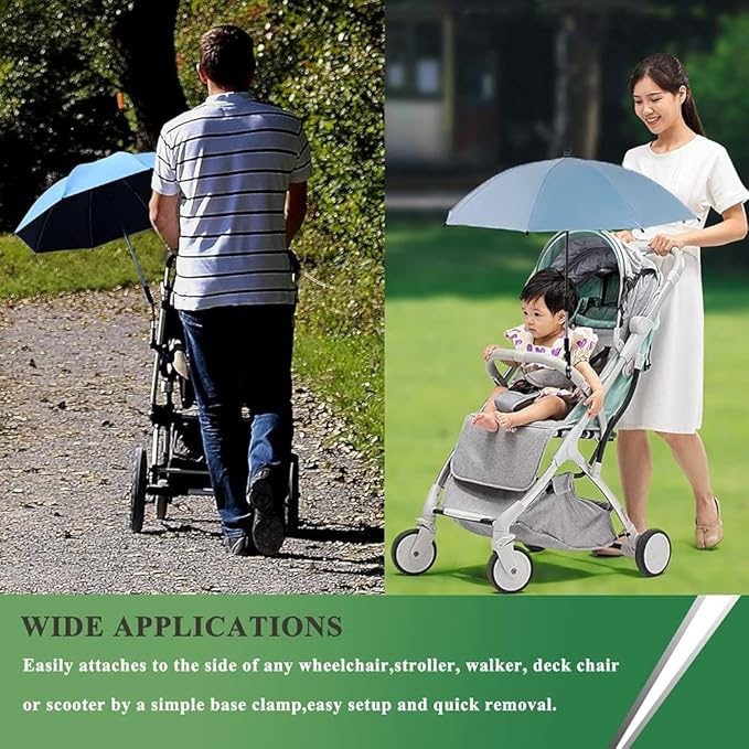 Convenient and Lightweight, Clip-On, Adjustable Steering, Universal, Umbrella Baby Stroller, Stroller Umbrella Attachment for Sun Protection