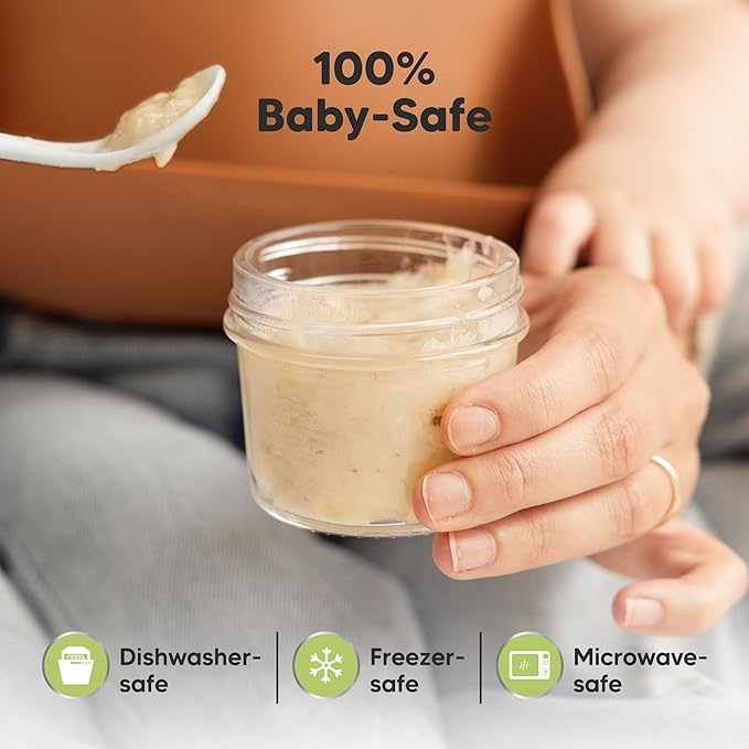 KeaBabies 6pk 4oz Glass Baby Food Containers with Lids - Leak-Proof, Microwavable Small Glass Jars, Baby Purees & Toddler Snack Storage Containers, BPA-Free, Dishwasher & Freezer Safe (Sage)