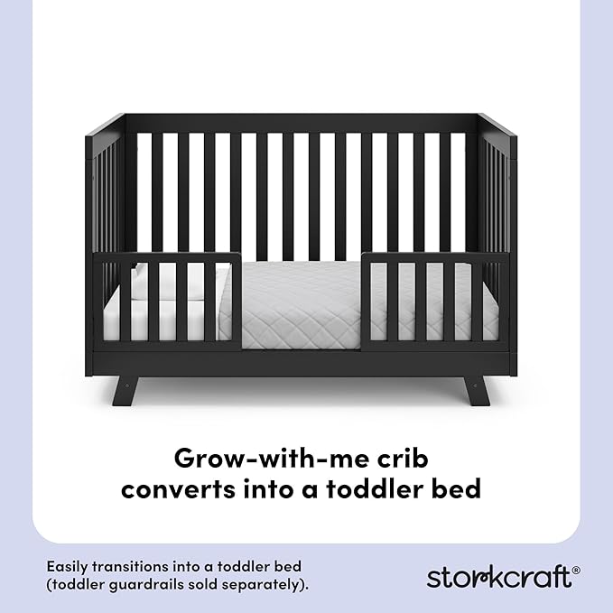 Storkcraft Beckett Convertible Crib (Black) – Converts from Baby Crib to Toddler Bed and Daybed, Fits Standard Full-Size Crib Mattress, Adjustable Mattress Support Base