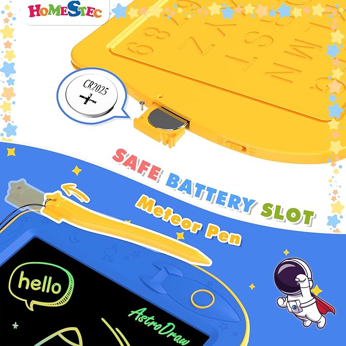 Astrodraw Drawing Pad Toys, Colorful LCD Writing Tablet for Kids, Doodle Board for Toddlers 3 4 5 6 Years Old, Travel Sensory Space Toy for Boys Girls, Birthday Gift Idea (Blue/Yellow)