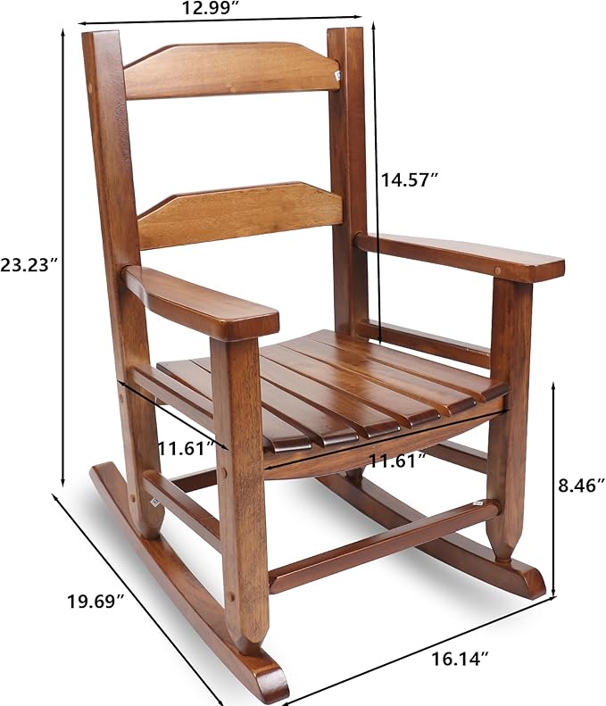 Toddler Rocking Chair Kids Wooden Indoor for Comfy Recliner Rocker for Baby Children Ages 3-6 Outdoor Lounge Chair Girls Playroom Christmas Gift Brown