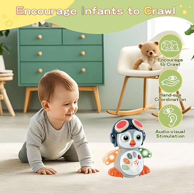 Penguin Crawling Toy for Babies 6-12 Months, Toys for 6 Month Old Boy, Tummy Time 3-6 Months, Light Up Music Toy, Gifts for 3-18 Months Boys Girls, 1 Year Old Boy Girl Toys
