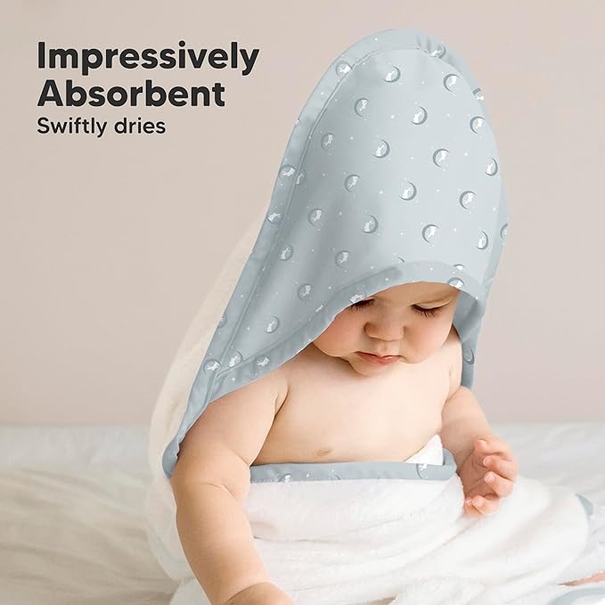 KeaBabies Hooded Baby Towel for Newborn - Viscose Derived from Bamboo Large Baby Bath Towels with Hood for Boys, Girls, Toddler, Extra Absorbent & Soft Newborn Bath Essentials (Lunaris)