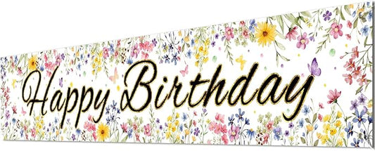 Letjolt Happy Birthday Banner Girls Birthday Party Decorations Wildflower Floral Theme Decor for Nursery Celebration Baby Shower Backdrop 6Ft