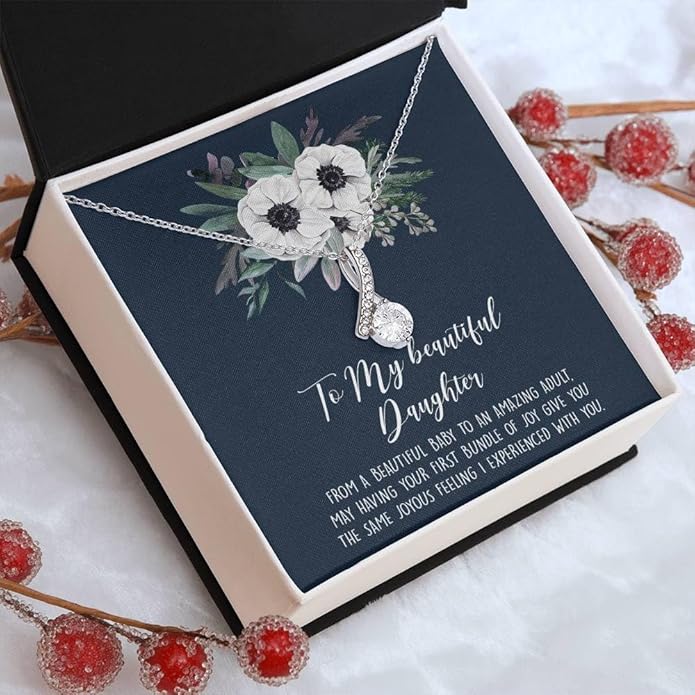 To My Daughter Gift Necklace From Dad or Mom - Badass Daughter Jewelry With Heartfelt Message & Elegant Box