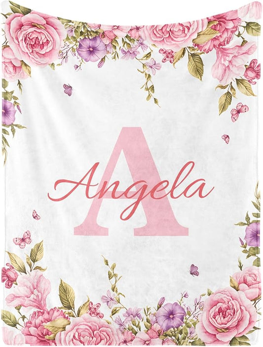 Ships from The US, Personalized Baby Blanket with Girl, Custom Baby Blanket for Kids Soft Flanne Blankets in Easter Personalized Baby Gifts for Infant Newborn Shower (Rose Pink)