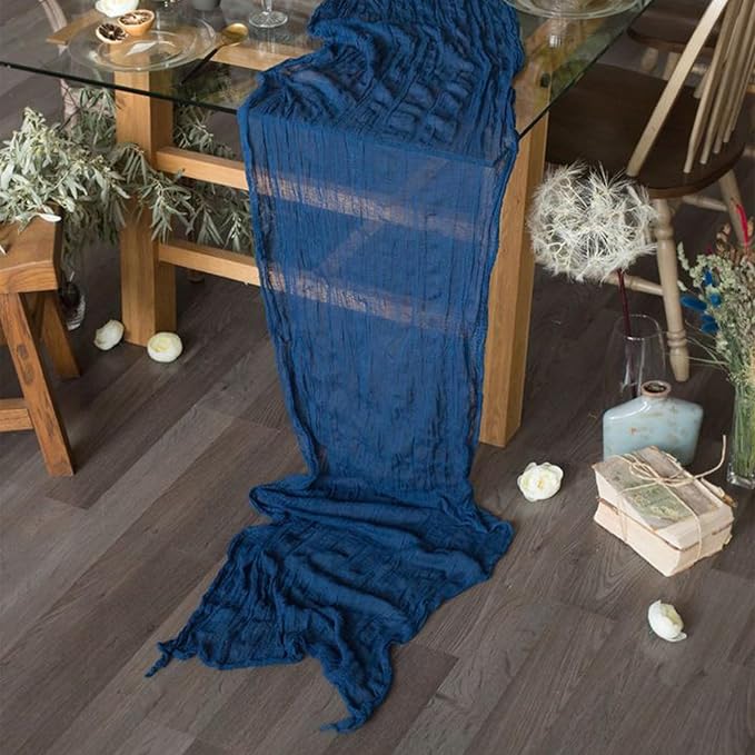 12Pack Navy Blue Table Runner 10FT Cheesecloth Table Runner 35x120inch Cheese Cloth Table Runners Rustic Boho Gauze Table Runners for Party Wedding Birthday Dining Bridal Shower Baby Shower Decor