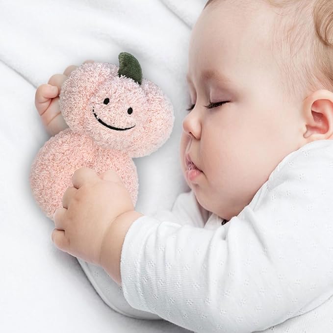 Baby Pumpkin Soft Rattle Toy, Plush Pumpkin Infant Shaker Rattle Easy-Grasp Stuffed Animal Toy, Gifts for Newborns Babies Toddlers Boys Girls, Pink, 6 Inches